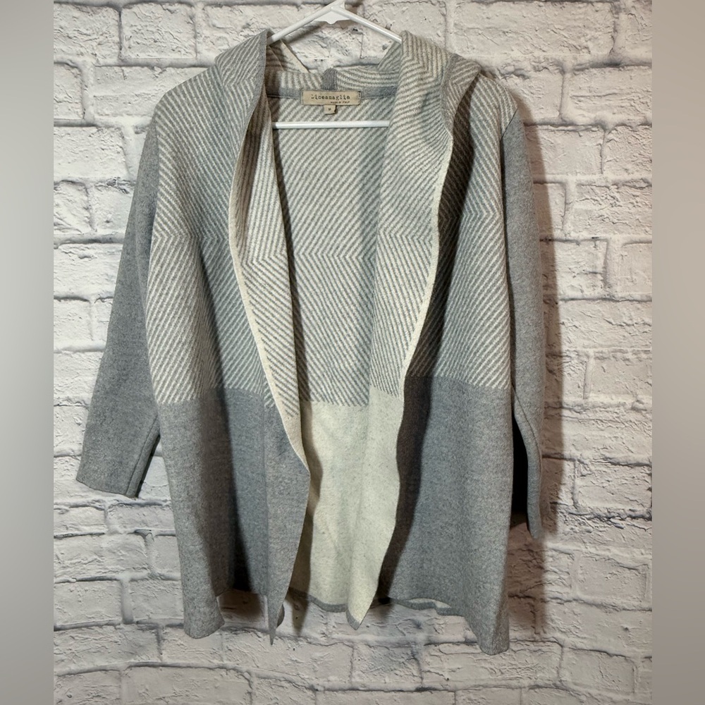 Lineamaglia Wool Blend Grey Cardigan with Hood, Medium